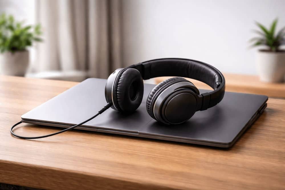 ordinateur avec casque pour tester le son